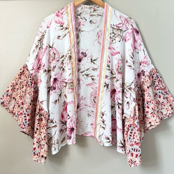 Mystree Floral Kimono Open Front Lightweight Boho Garden Girl Rayon Cardigan - Picture 2 of 12